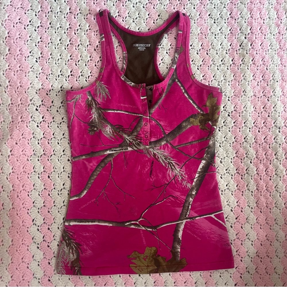 pink real tree tank top